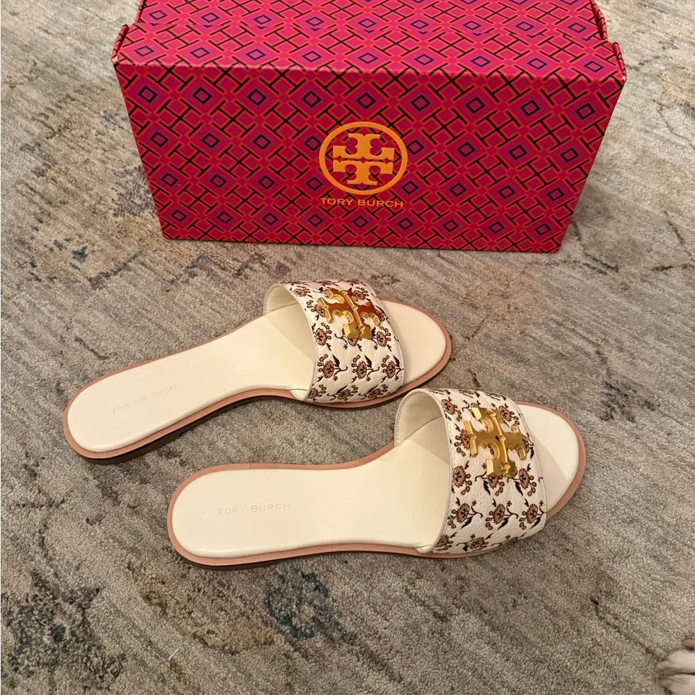 Tory Burch Everly Women's Slides in Curty Ditsy - Picture 1 of 6
